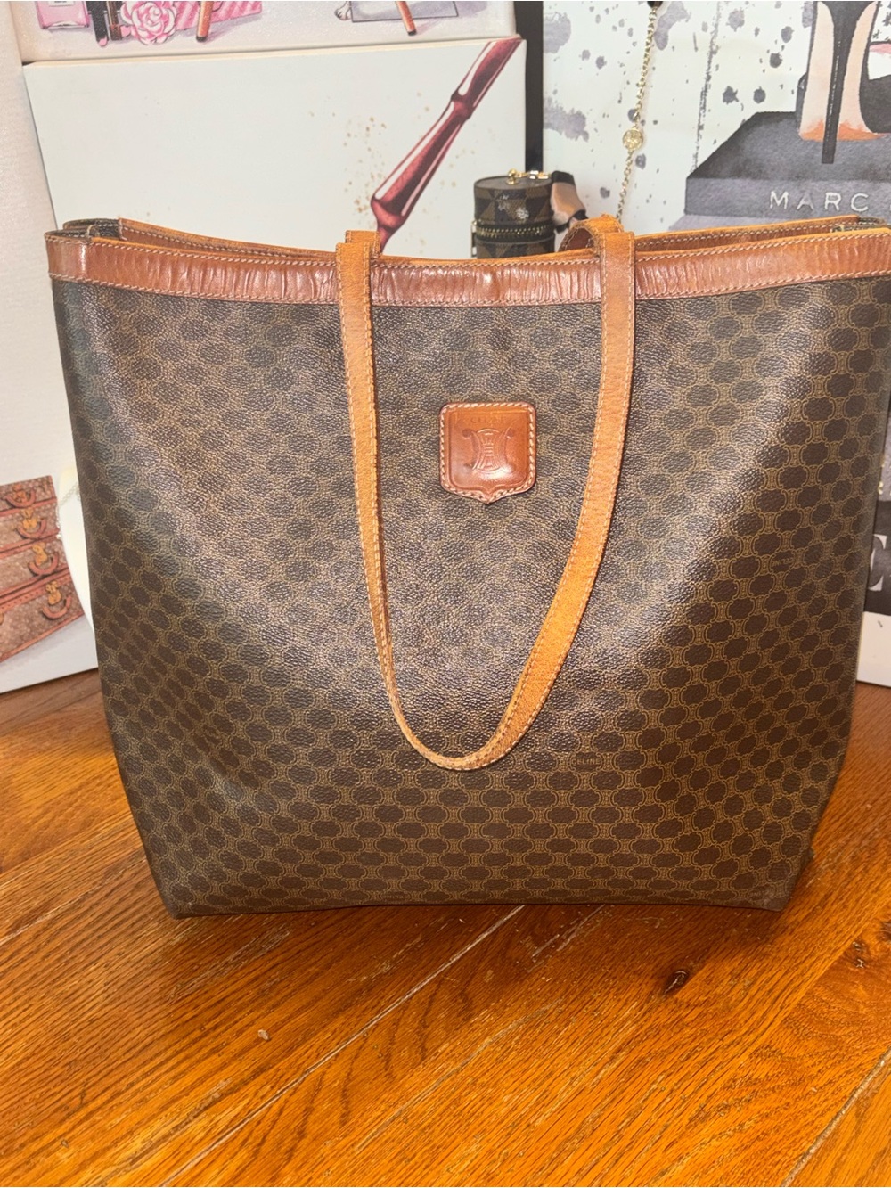 Vintage Celine Macadam Large Tote Brown Coated Canvas Leather Italy M07